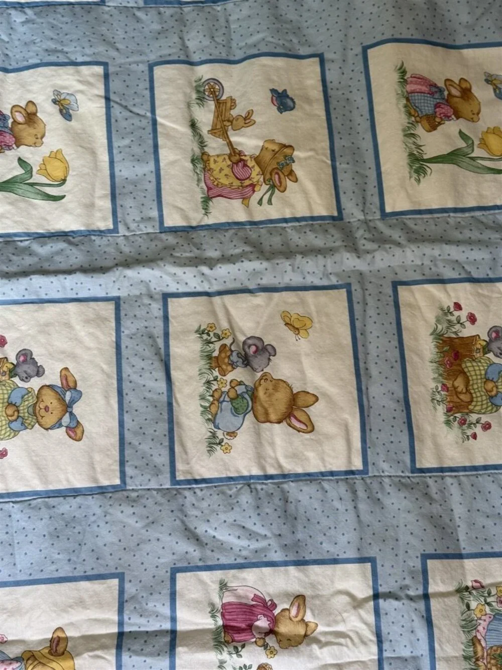 Vintage Baby Quilt Blanket Mother Goose Reversible Bunnies 33 x 52